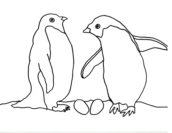 Pair of Adelie Penguins at their Nest title=