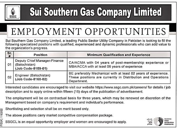  Govt Jobs at Pakistan Sui Southern Gas Company Limited Jobs 2022