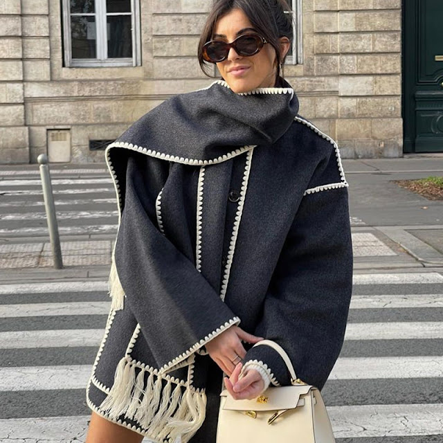 cappotto con collo a sciarpa tendenza cappotto con collo a sciarpa cappotto con sciarpa incorporata tendenza cappotti autunno 2023 tendenze moda cappotti autunno inverno 23 colorblock by felym fashion blogger italiane Italian fashion bloggers