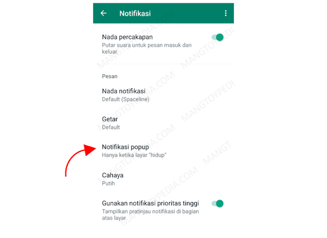 Pilih Notifikasi Pop Up