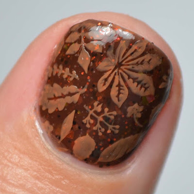 fall leaf nail art stamping close up