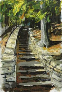 Painting of a stone staircase at Letchworth State Park.