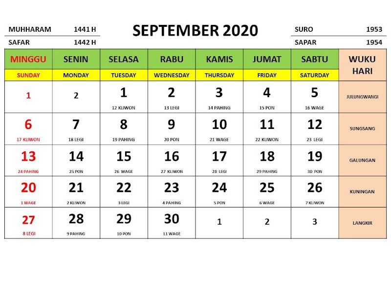 Konsep 25+ September 2020 Kalender Jawa