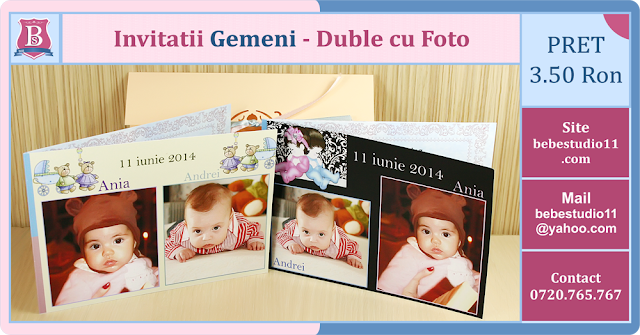 invitatii botez gemeni carte postala duble