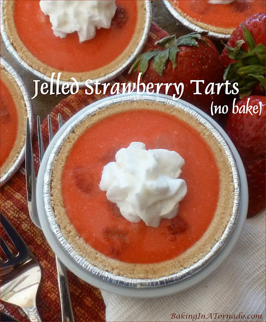 Jelled Strawberry Tarts (no bake) | recipe developed by Karen of www.BakingInATornado.com | #recipe #dessert