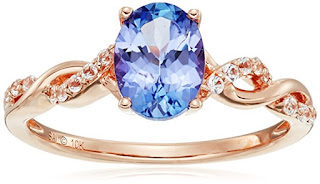 10k Pink Gold Tanzanite and Created White Sapphire Ring, Size 7