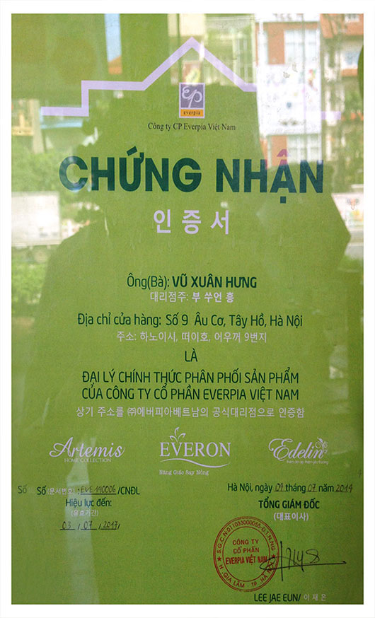 Giấy chứng nhận đại lý Everon