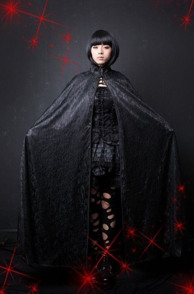 Black Flower Printed Gothic Cloak for Women