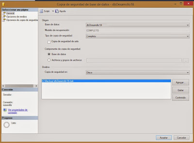 copia de respaldo con SQL SERVER 2014