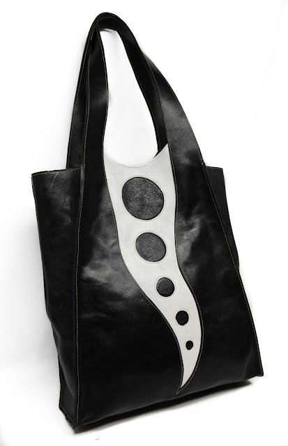 Leather Chemical Wedding Handbag tote in black and white