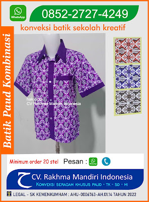 jual Seragam batik TK Paud Model unik warna ungu kombinasi polos ungu terong unik lucu 2024 lengan pendek