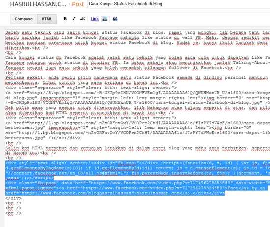 Cara Kongsi Status Facebook Dalam Entri Blog
