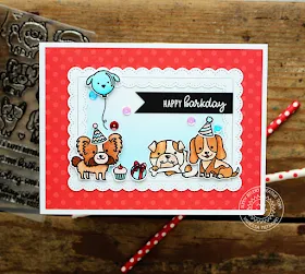 Sunny Studio Stamps: Party Pups Fancy Frames Rectangle Happy Birthday Card by Vanessa Menhorn