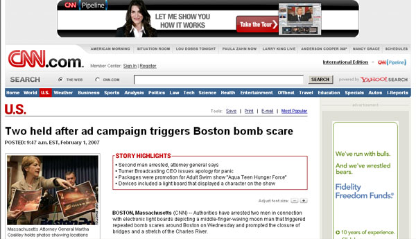 A marketing campaign causes panic in Boston