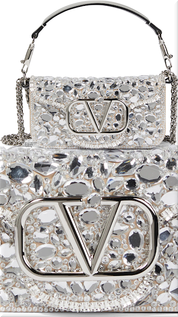 ♦Valentino Garavani Locò pastel grey beaded crystal shoulder bag #valentino #bags #silver #brilliantluxury