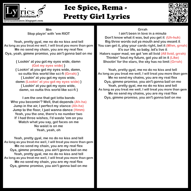 Ice Spice, Rema - Pretty Girl Lyrics | lyricsassistance.blogspot.com