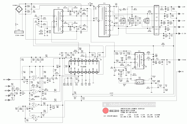 Diagrama esquema fonte AT PC, fonte de computador, fonte pc, fonte pc gamer. Fonte Chaveada Shido ATX 250 W