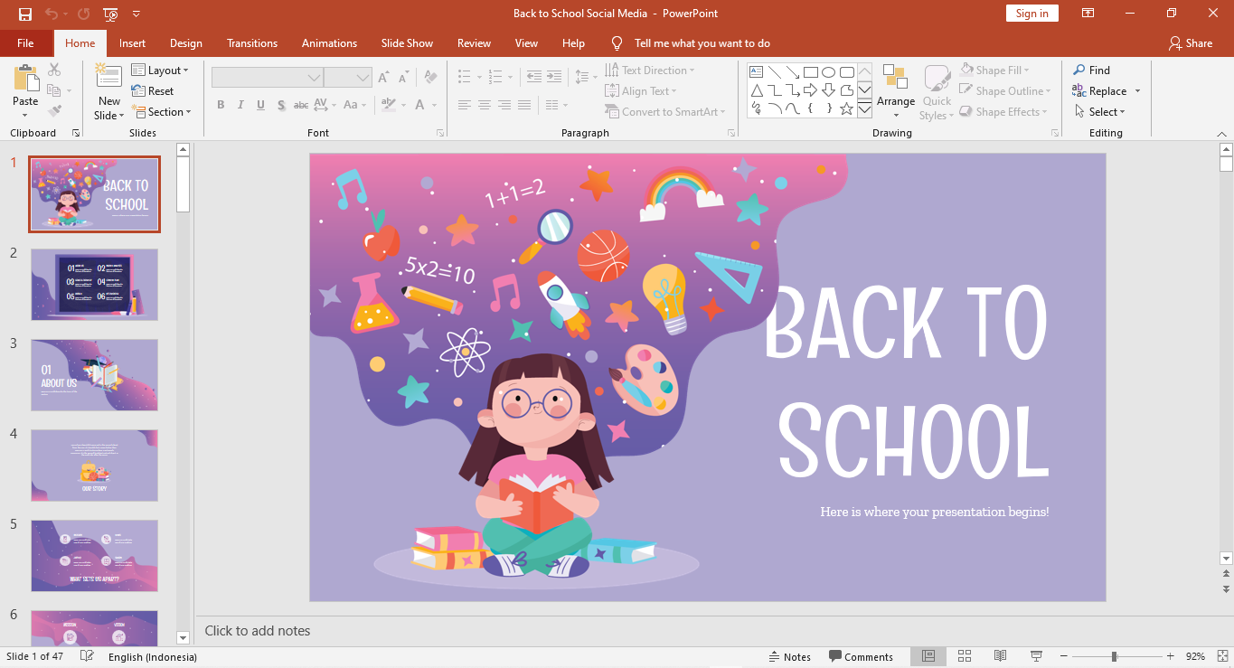  Template ppt back to school ini cocok dibentuk sebagai laporan hasil marketing dibidang pen Download Template PowerPoint Back To School