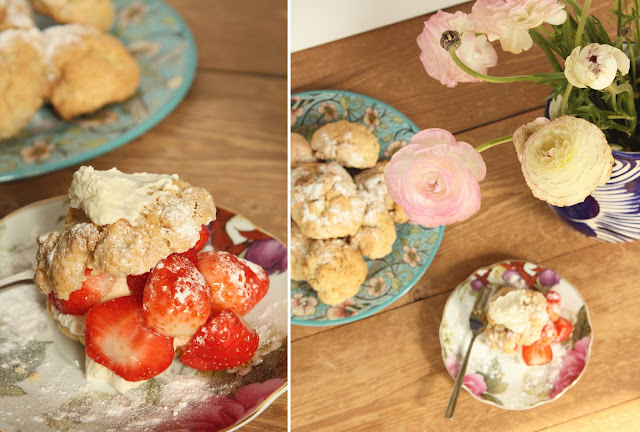 shortcake, aardbei, room, bloemen, vintage, servies, zoet, 