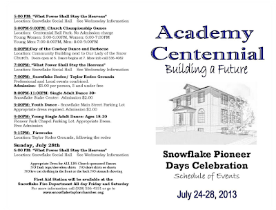  Here is Snowflake Pioneer Days Celebration 2013- Schedule of Events.