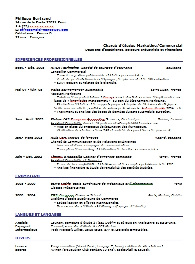 Modèles de CV : Exemple de CV Classique‏ - Chargé d'études 