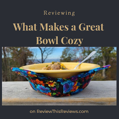 Hot bowl of food and a colorful printed cloth Bowl Cozy