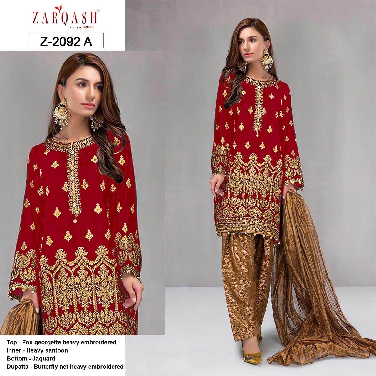 Z 2092 Ad Zarqash Pakistani Salwar Suits Manufacturer Wholesaler
