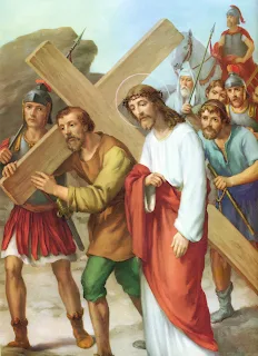 Resultado de imagen para Jesucristo conducido con la cruz en sus hombros por las calles de Jerusalem al suplicio del Calvario.