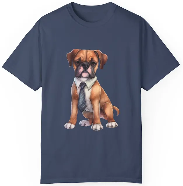 T-Shirt With Graphic of Boxer Dog Wearing a Collar and Tie