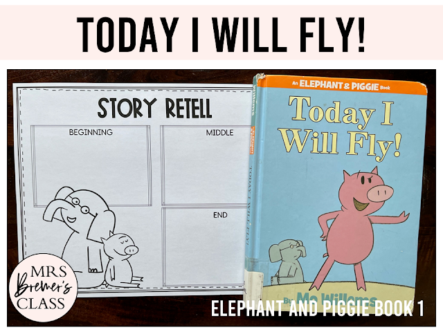 Elephant & Piggie Today I Will Fly book activities with literacy companion activities and a craftivity for Kindergarten and First Grade
