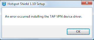 An error occured installing the TAP VPN driver.