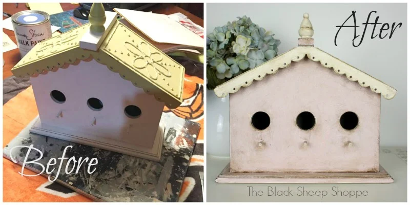 Before and after shabby chic birdhouse