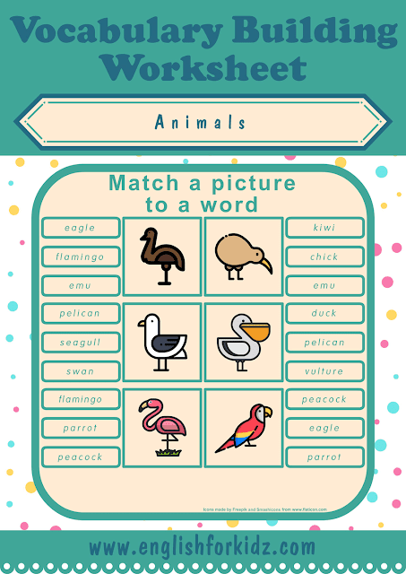 Birds worksheet - picture to word matching - free ESL printables