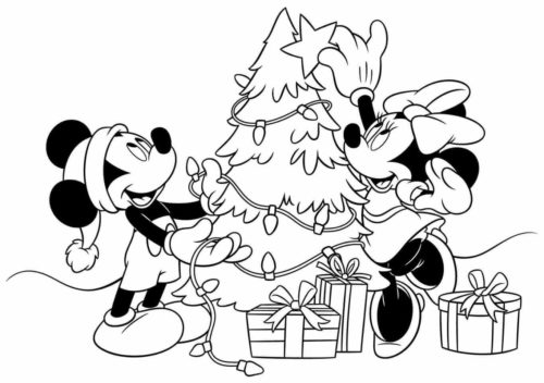 Mickey and Minnie mouse Christmas coloring pages 4