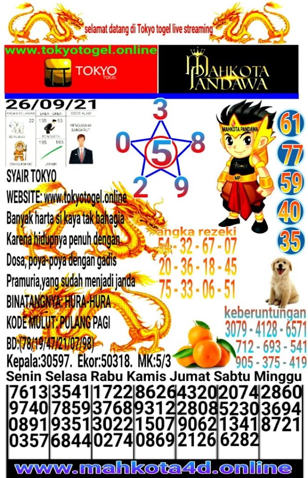 Syair Prediksi Jitu Tokyo Togel Minggu, 26 - September - 2021