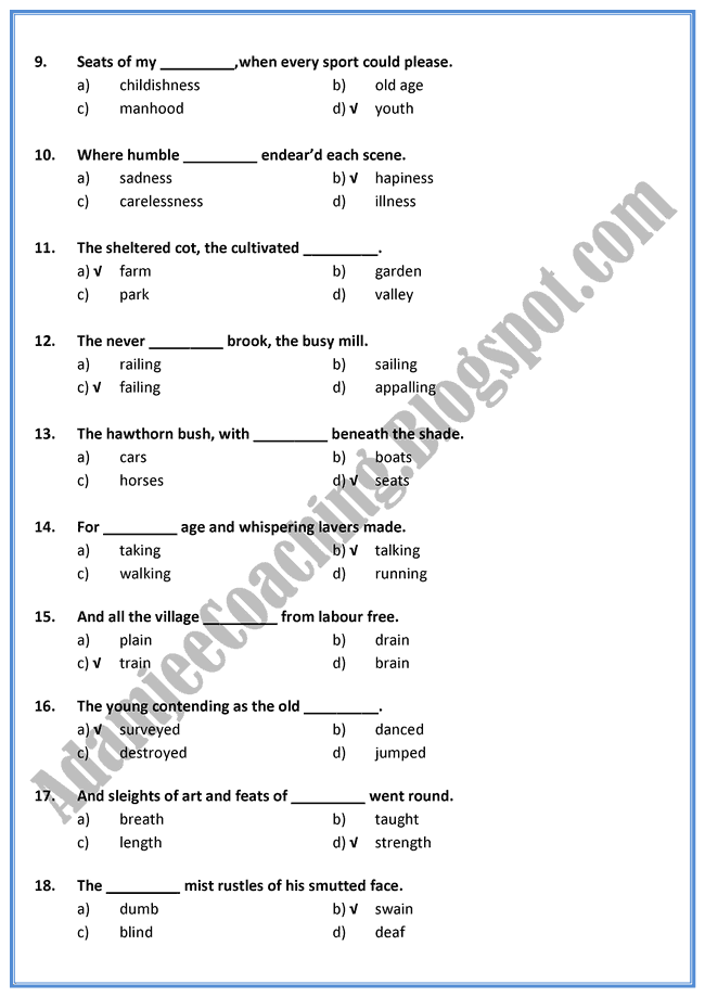 Lines-from-the-Deserted-Village-MCQs-English-XI