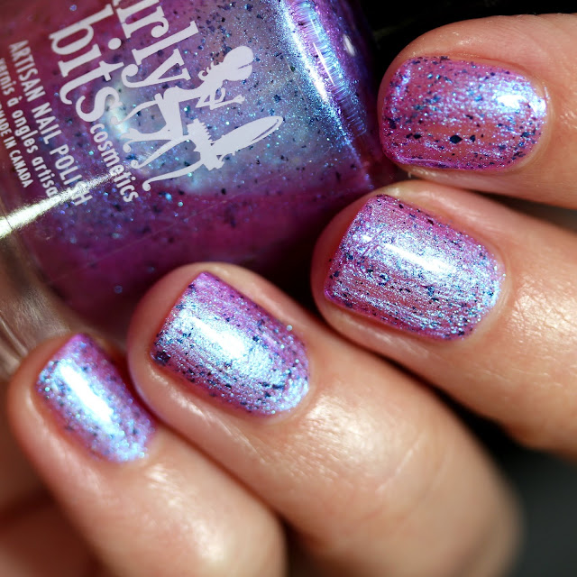 Girly Bits My Nink & My Drails swatch shimmer purple with blue flakes nail polish