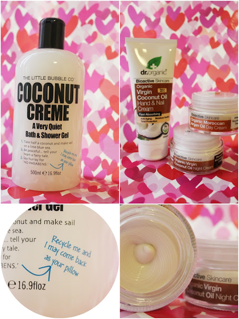 Image of The Little Bubble Co. Coconut Creme bath and shower gel and Dr. Organic hand, day and night creams