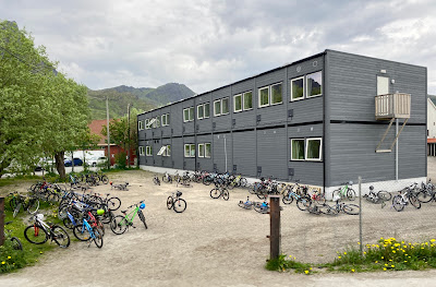 bikes outside school in Lofoten Islands, Norway