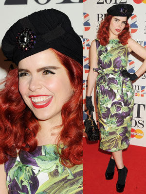 Paloma Faith brings her quirky style to the red carpet in a aubergine print