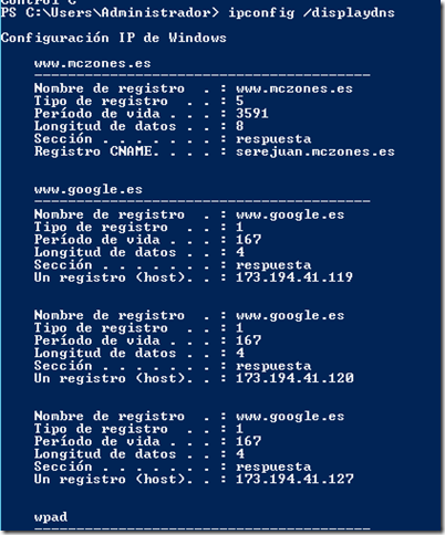 ipconfig displaydns