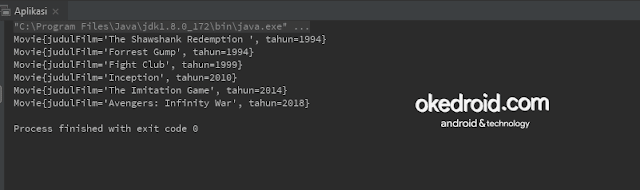 Output Hasil Contoh Code  program mengurutkan tahun objek class di interface comparable java