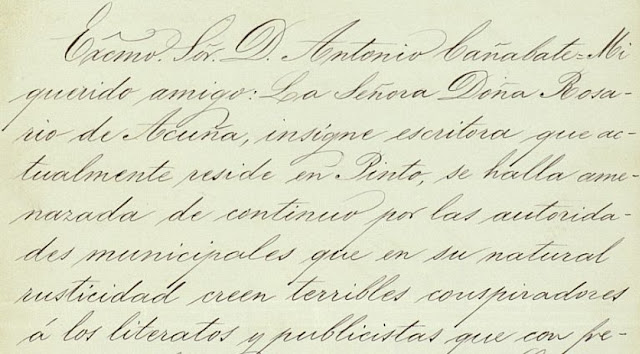 Fragmento de la copia de la carta que Alfredo Vega, vizconde consorte de Ros, envía a Antonio Díaz Cañabate (Archivo personal de Rosario de Acuña, Biblioteca Histórica Municipal de Madrid)