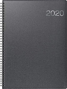 BRUNNEN 107636590 Buchkalender Modell 763 (2 Seiten = 1 Woche, 210 x 290 mm, Bucheinbandstoff Metallico vulkanschwarz, Kalendarium 2020, Wire-O-Bindung (107636590))