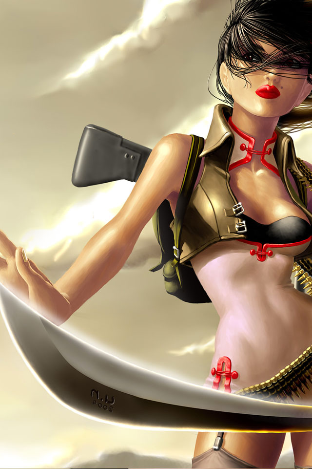 Sexy anime girl warrior iPhone Wallpaper