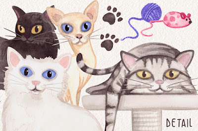 Watercolor Whimsical Cat Collection