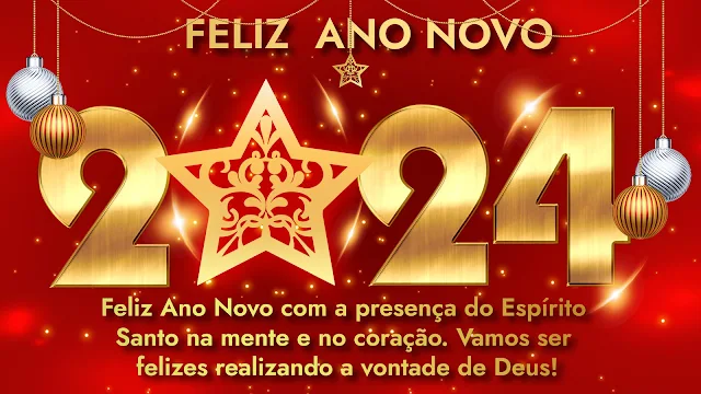 Feliz Ano Novo 2024, Números, Dourados, Fundo Vermelho, Imagem Grátis
