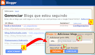 Adicionar blogs para seguir, configurar modo de seguir