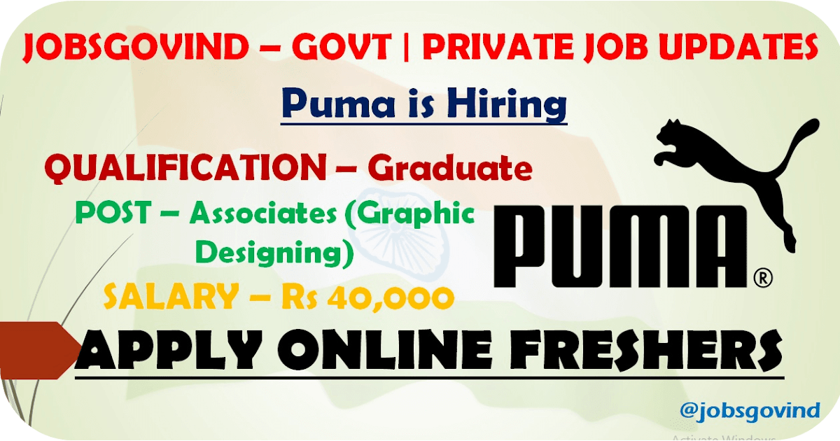 Puma is Hiring for Various Associates | Graphic Designing Posts | Apply Online Now | Government Jobs India JobsGovInd