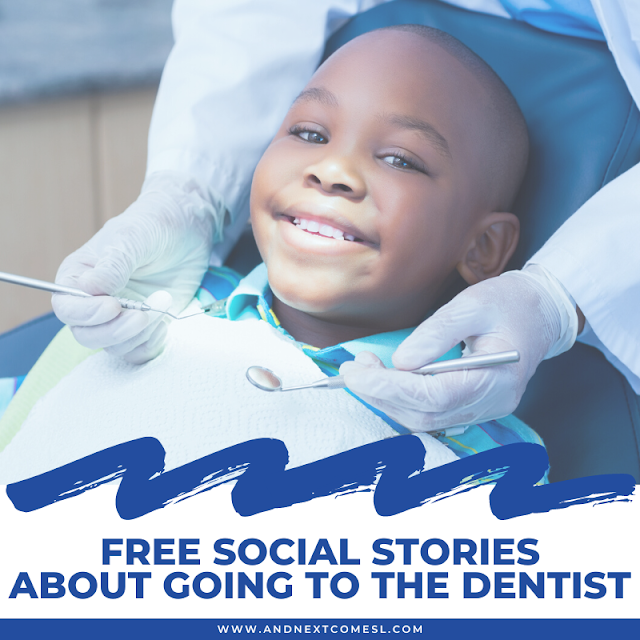 Free social stories about going to the dentist for a checkup, cleaning, or filling